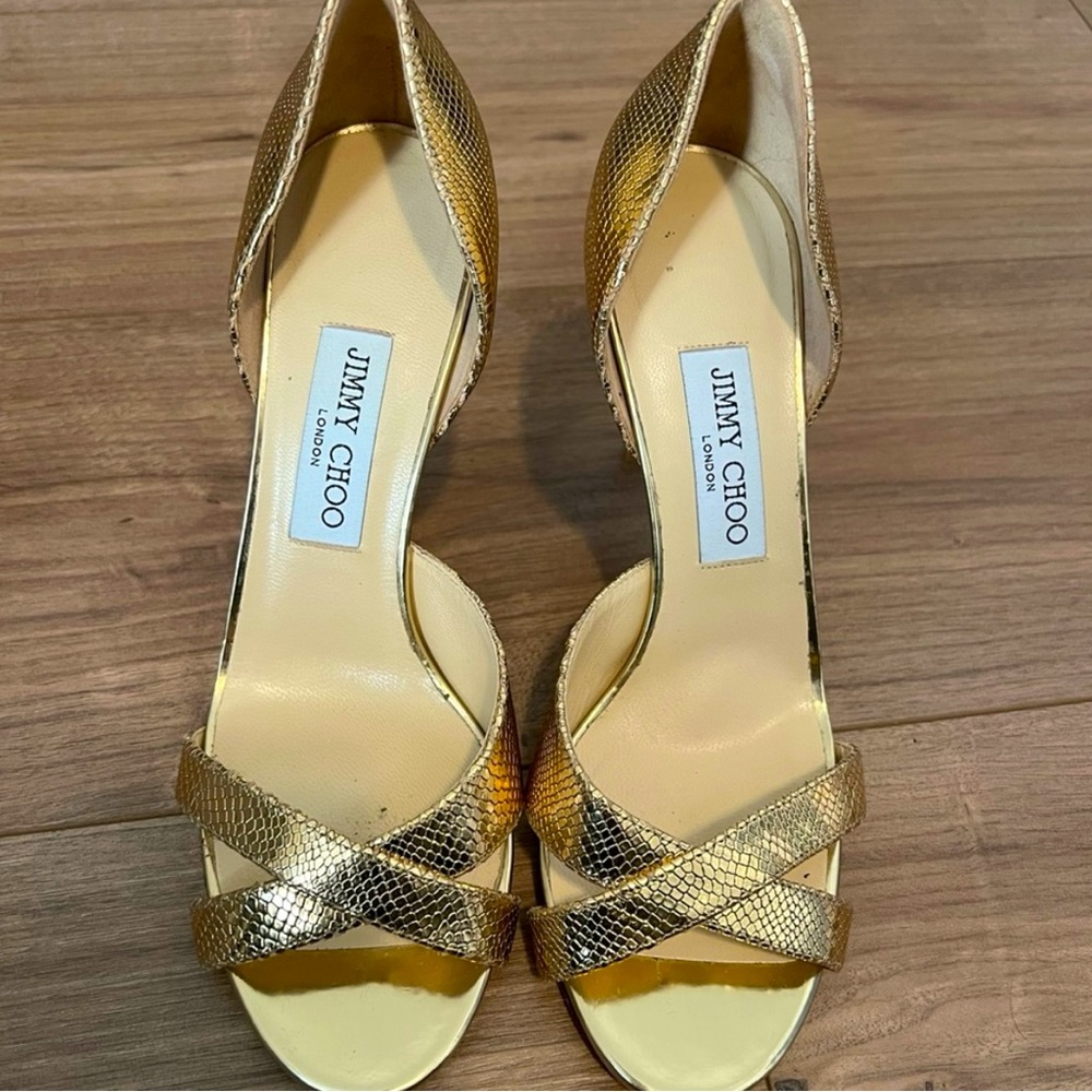 NEVER WORN Jimmy Choo Metallic Leather Gold High heel shoes